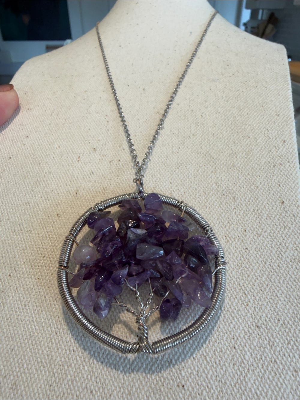 Handcrafted Purple Amethyst Tree of Life Pendant Necklace